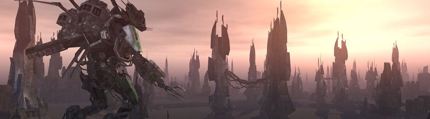 perpetuum online mech sci fi metal landscape banner