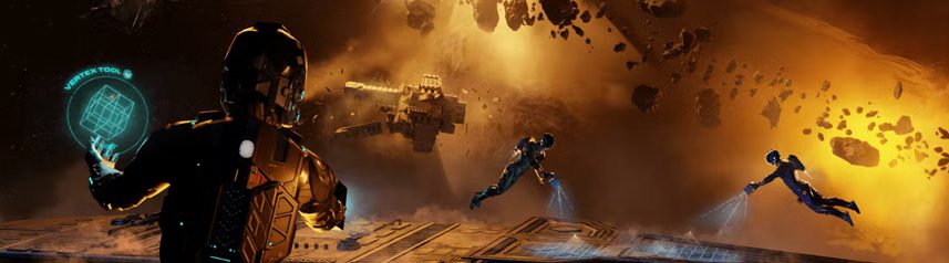 dual universe sci-fi sandbox mmorpg ship repair art banner