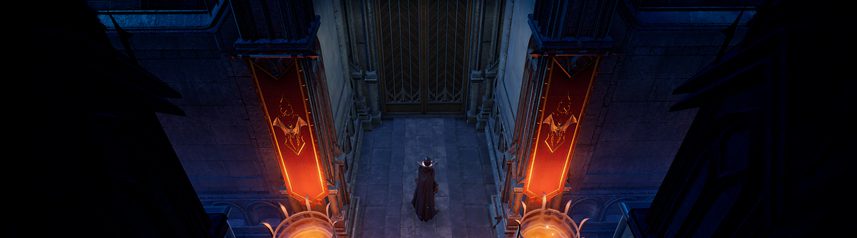 v rising survival mmorpg vampire castle entrance banner